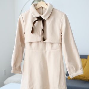 Winter Cream Mini Dress with Lapel Collar